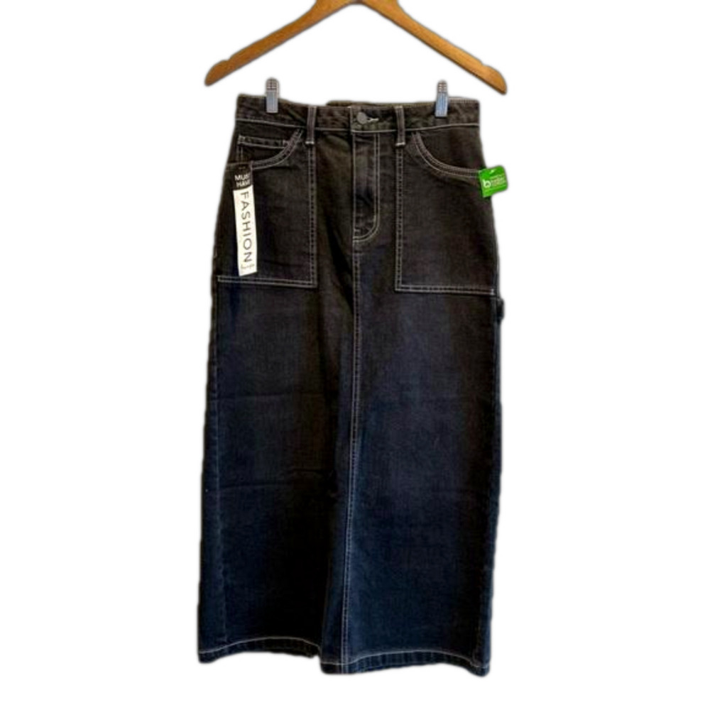 Love, Fire Black/Charcoal Long Denim Maxi Jean Skirt Womens Size 5